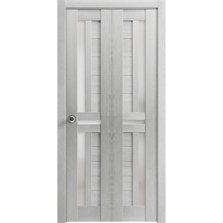 Sartodoors Sliding Closet Bi-fold Doors 56 x 80in, Veregio 7288 Light Grey Oak W/ Frosted Glass, Sturdy Tracks VEREGIO7288BF-OAK-56